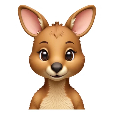 Cinematic Realistic Cute Kangaroo Portrait Emoji, Head tilted playfully and inquisitively, featuring a compact, agile build with soft, warm tawny fur and a characteristically endearing face with bright, curious eyes and perky ears, rendered with lifelike detail and natural highlights, high shine, affectionate and spirited, styled with a touch of outback whimsy, soft glowing outline, capturing the essence of a mischievous yet lovable kangaroo that seems poised to hop playfully into your arms! sticker
