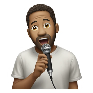 My brother Karl singing into a microphone that looks like a skate sticker