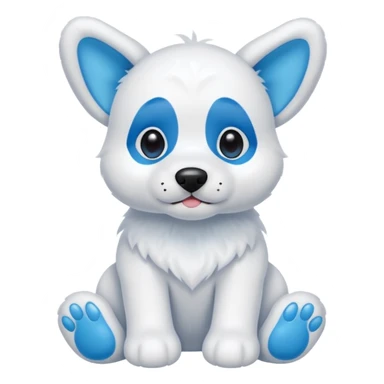 A stuffed animal dog with a blue nose white ears with blue inside the ears blue feat sticker