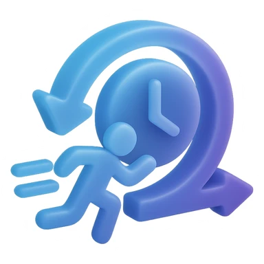 3D emoji in matte glass style with a blue to purple gradient symbolizing fast implementation, agile methodology, and focus on time-to-market. Visualize speed, agility, and efficiency. sticker