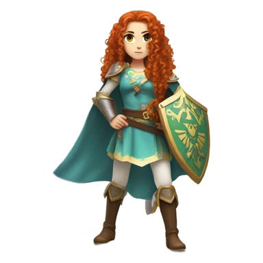 a white girl with long red curly hair and freckles, cosplaying Princess Zelda posing and ready for a fight sticker