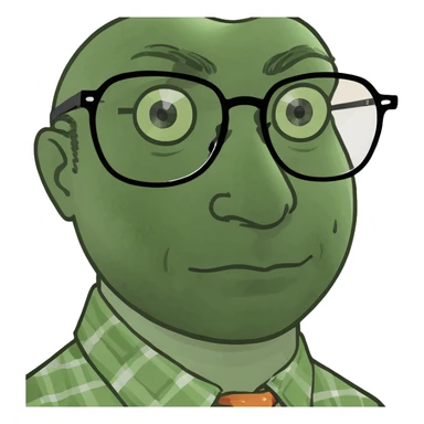 Man with long middle part dark brown hair with vintage eyeglasses in retro shirt  sticker