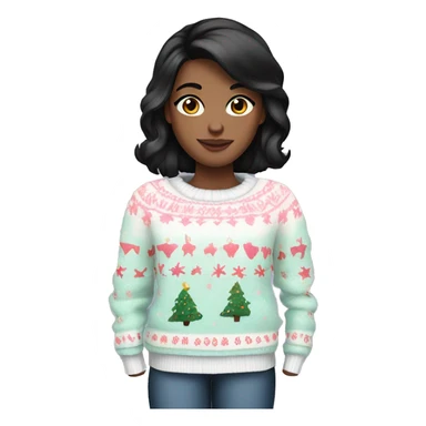 White girl black hair wearing a Pastel Christmas sweater sticker