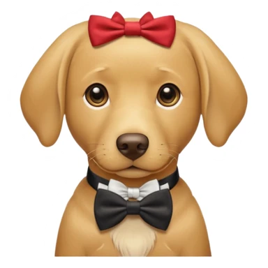 a golden Labrador retriever with a bowtie sticker