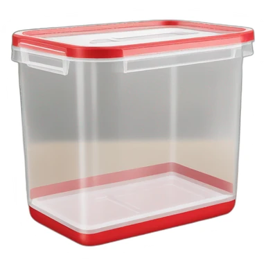 Small commercial kitchen transparent storage container with a red lid sticker