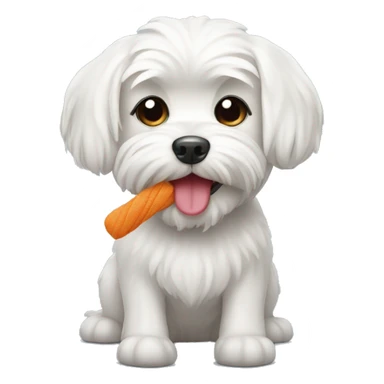 A Maltese dog with a toy in its mouth sticker