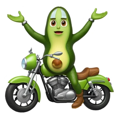 Aguacate con piernas manos y una moto sticker