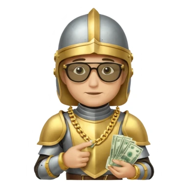 Knight with helmet gold chain dark glasses money sticker