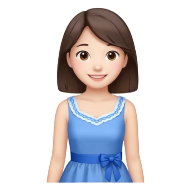 Korean girl in blue and white brunette girl in light prink dresses smiling sticker