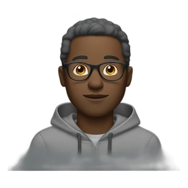 Black man wearing a grey hoodie with glasses sticker