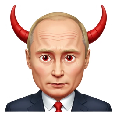face of Vladimir Putin as a devil with red skin, horns, mischievous expression sticker