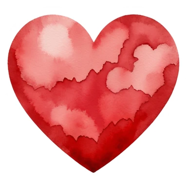 minimalist watercolor heart icon, monochromatic red washes, soft bleeding edges, on textured white paper, serene and emotional, perfect for app icon, transparent background, flat lay --style raw --stylize 150 sticker
