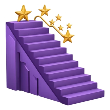 Minimal purple icon: an open book turning into a rising staircase with a star on top. Flat design. sticker