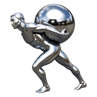 sorayama Sisyphus carrying big sphere on his back sculpture sticker