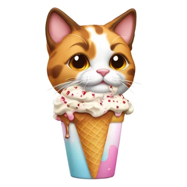 calico cat with icecream sundae  sticker