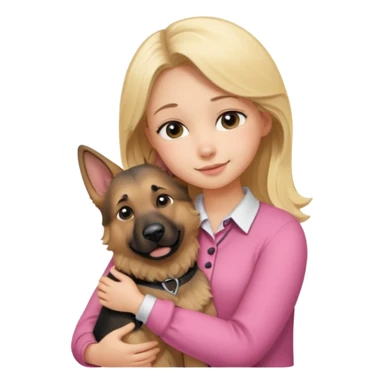 Garota loira fofa usando blusa rosa abraçando um cachorro pastor alemão  sticker