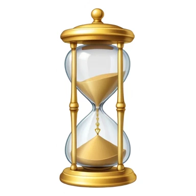 A small hourglass with just a little sand left at the bottom and a shining golden alarm bell next to it, representing a very short task sticker