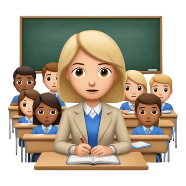 exhausted teacher in a bustling classroom sticker