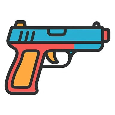 stylized gun icon, colorful lineal icon with black outlines sticker