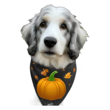 black and white aussie doodle with a pumpkin and fall bandana sticker
