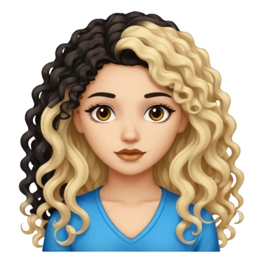 split dye leftside blonde rightside black-brown long curly hair, pretty pale Latina bratz baddie sticker