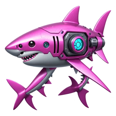 glitter mech shark pink cyberpunk sticker