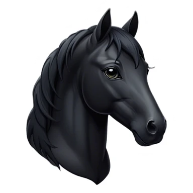 Cinematic Noble Black Horse Portrait Emoji, Poised and regal, with a strong, athletic build and a sleek, well-groomed jet-black fur, deep-set soulful dark eyes, Simplified yet sharp and sophisticated features, highly detailed, glowing with a soft, dignified glow, high shine, intelligent and commanding, stylized with an air of mysterious grace, focused and attentive, soft glowing outline, capturing the essence of a watchful and confident steed, so majestic it feels as though it could gallop out of the screen with effortless authority! sticker