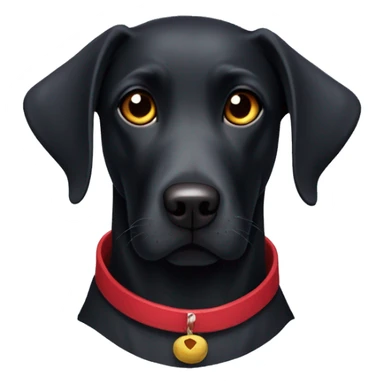 black labrador dog with hazel eyes, red collar and bat wingss sticker