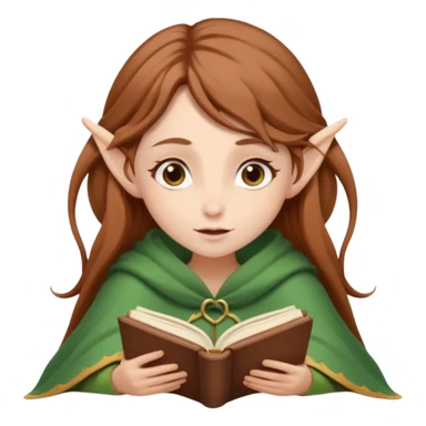 elf-like girl with windswept chestnut hair reading a book under a blanket – cozy and dream sticker