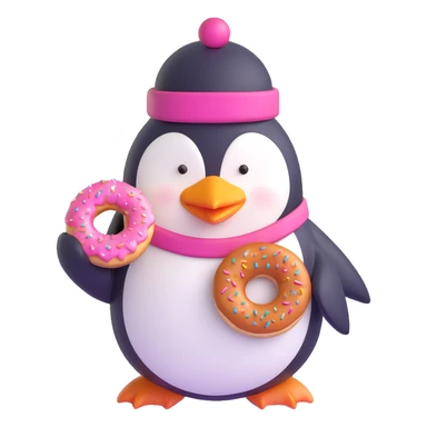 penguin with a cute hat and a donut in hand sticker
