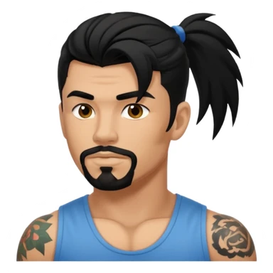 a guy with mullet and tattoos. Black hair. Muscled sticker