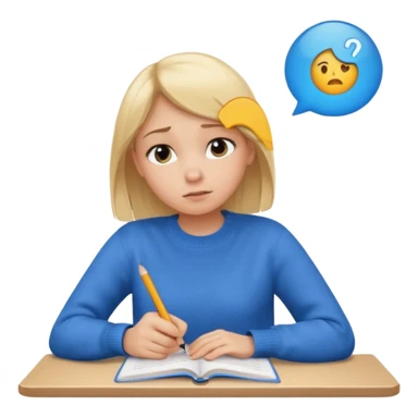 blonde girl in a blue sweater with a tired look studies lessons emoji ios 18.1 sticker