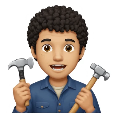 A black curly-haired man with a hammer on his right hand, his expression biting his teeth tightly sticker