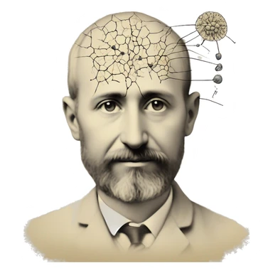 Santiago Ramon y Cajal con el dibujo de una neurona sticker