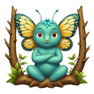 forest spirit character arms crossed confident smirk butterflies around sticker