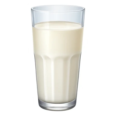 the drink is only milk white, The bottom and mouth of the glass are the same width and thin a toll, There is only white liquid inside, photo realistic, like a third from left sticker