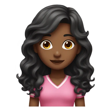 Girl with black long wavy hair and pink Lillie’s in here hair sticker