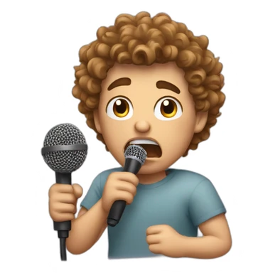 angry curly short hair guy putting his microphone in his mouth sticker