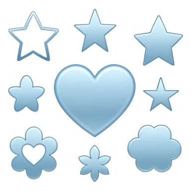 Minimalist outline icons of various shapes like heart, circle, star, flower, cloud, and square — all in soft metallic silver and pastel blue strokes. Thin, clean vector-style outlines with no fill, placed on a plain white background. Aesthetic, modern, and elegant look. sticker