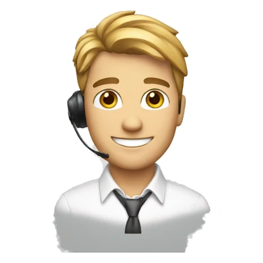 A sales rep smiling and wearing a headset sticker