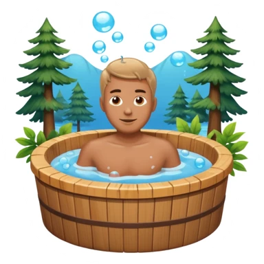 man in hot tub with wood hot tub sticker