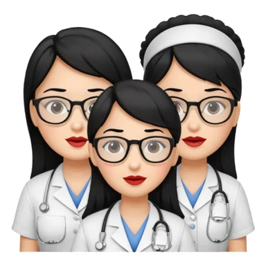 Genera emogis de 4 cuatro enfermeras de cabello negro largo, entre ellas que una tenga lentes y otra un lunar encima de los labios sticker