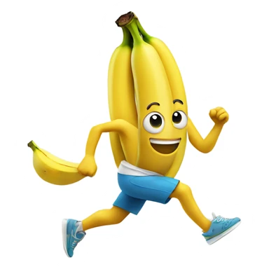 banana running fast with shoes and a sweatband sticker