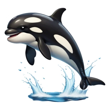 Meme-Worthy Breaching orca Portrait Emoji, Bursting powerfully out of the ocean with an impressive, high-energy leap, showcasing a sleek black-and-white body glistening with water droplets and dynamic, arched posture, Simplified yet exhilaratingly expressive features, highly detailed, glowing with a vibrant marine energy, high shine, bold and full of life, stylized with an air of untamed ocean spirit, soft glowing outline, capturing the essence of an orca mid-breach, radiating pure, unstoppable aquatic power! sticker