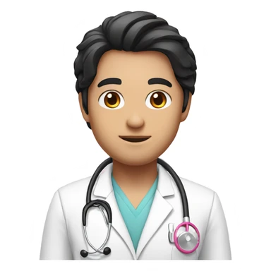 Long black hair doctor in pink undershirt white coat over pink stethoscope  sticker