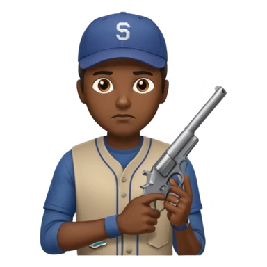 Un moreno con una pistola y grosero y una gorra sticker