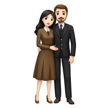tall white man with brown hair goatee mustache embracing a pale woman with long black hair, wearing elegant clothing sticker
