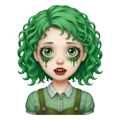 uma garota zumbi com o cabelo cacheado meio ondulado que usa aparelho cabelo grande sticker