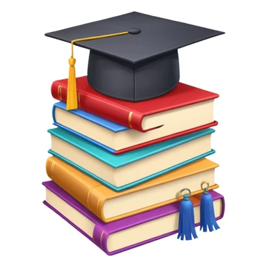 stack of colorful books with a graduation cap on top sticker