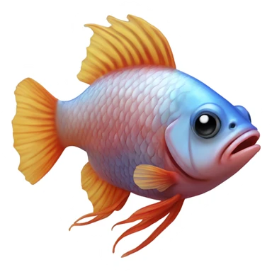 A beta fish with a human face sticker